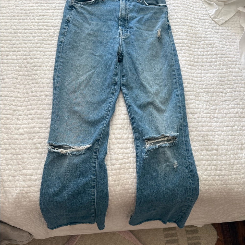 MOTHER Light Blue Distressed Flare Jeans